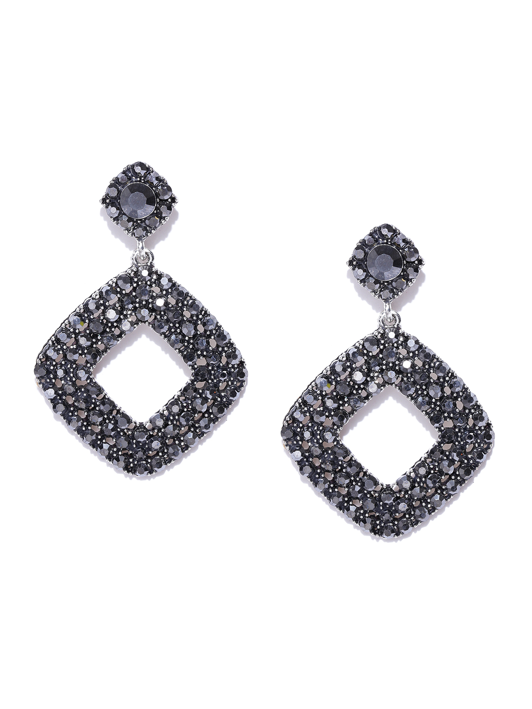 YouBella Grey Silver-Plated Geometric Drop Earrings