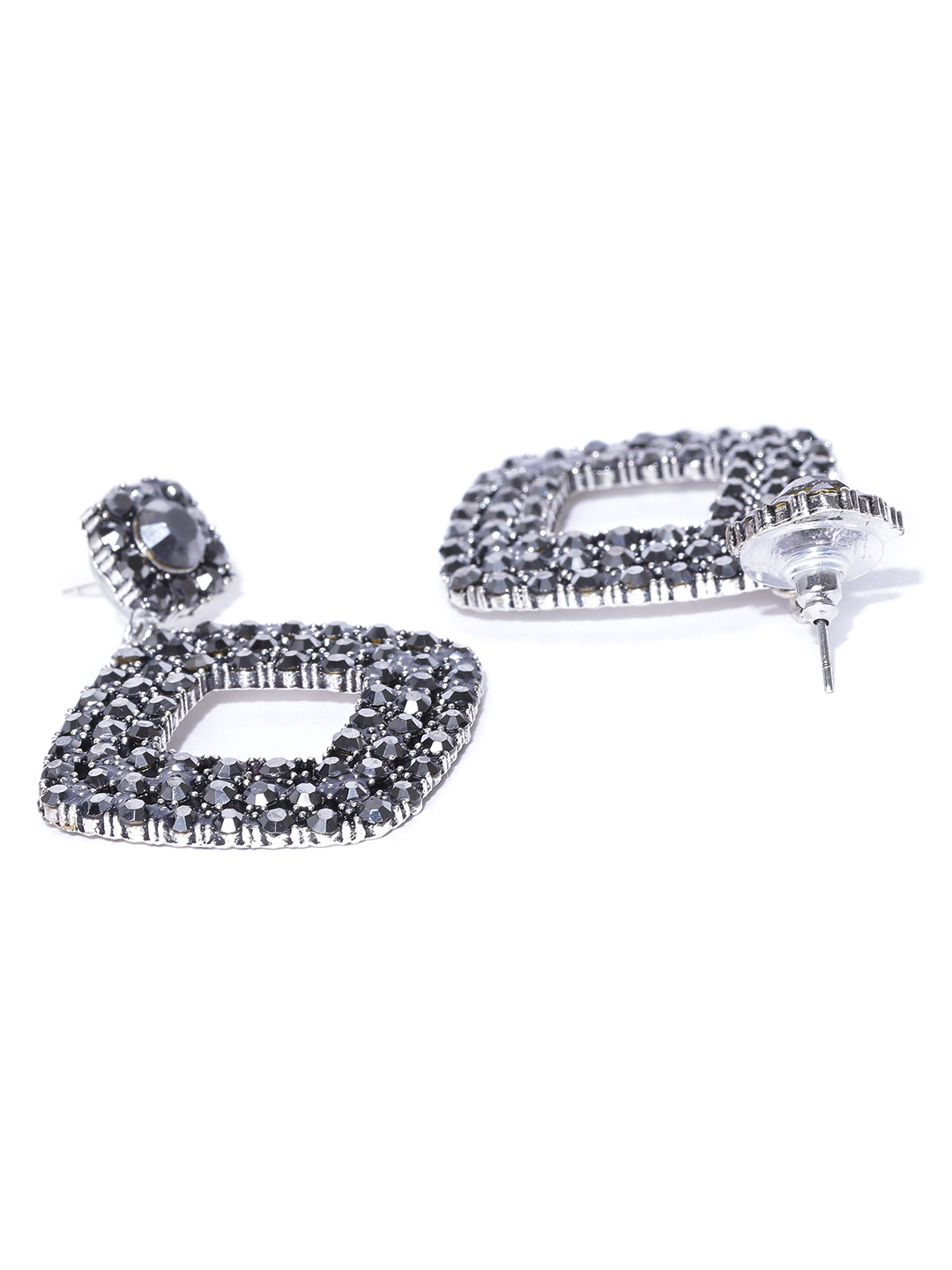 YouBella Grey Silver-Plated Geometric Drop Earrings