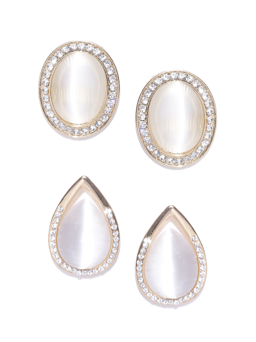 YouBella Set of 2 Off-White Gold-Plated Teardrop Shaped Studs