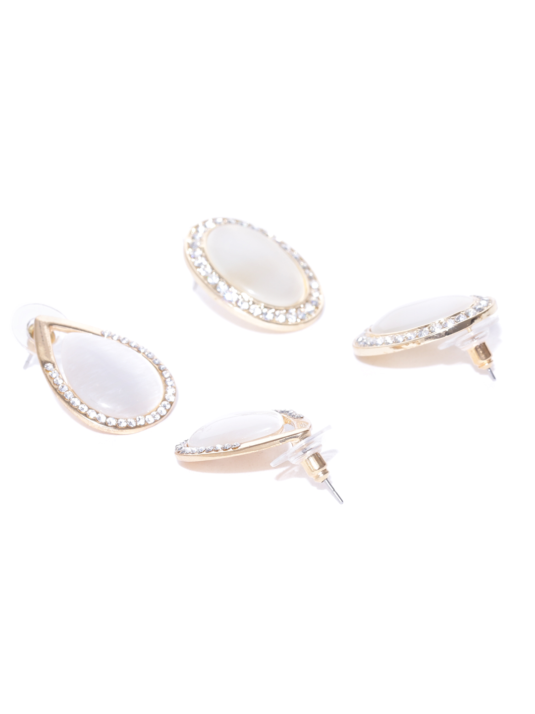 YouBella Set of 2 Off-White Gold-Plated Teardrop Shaped Studs