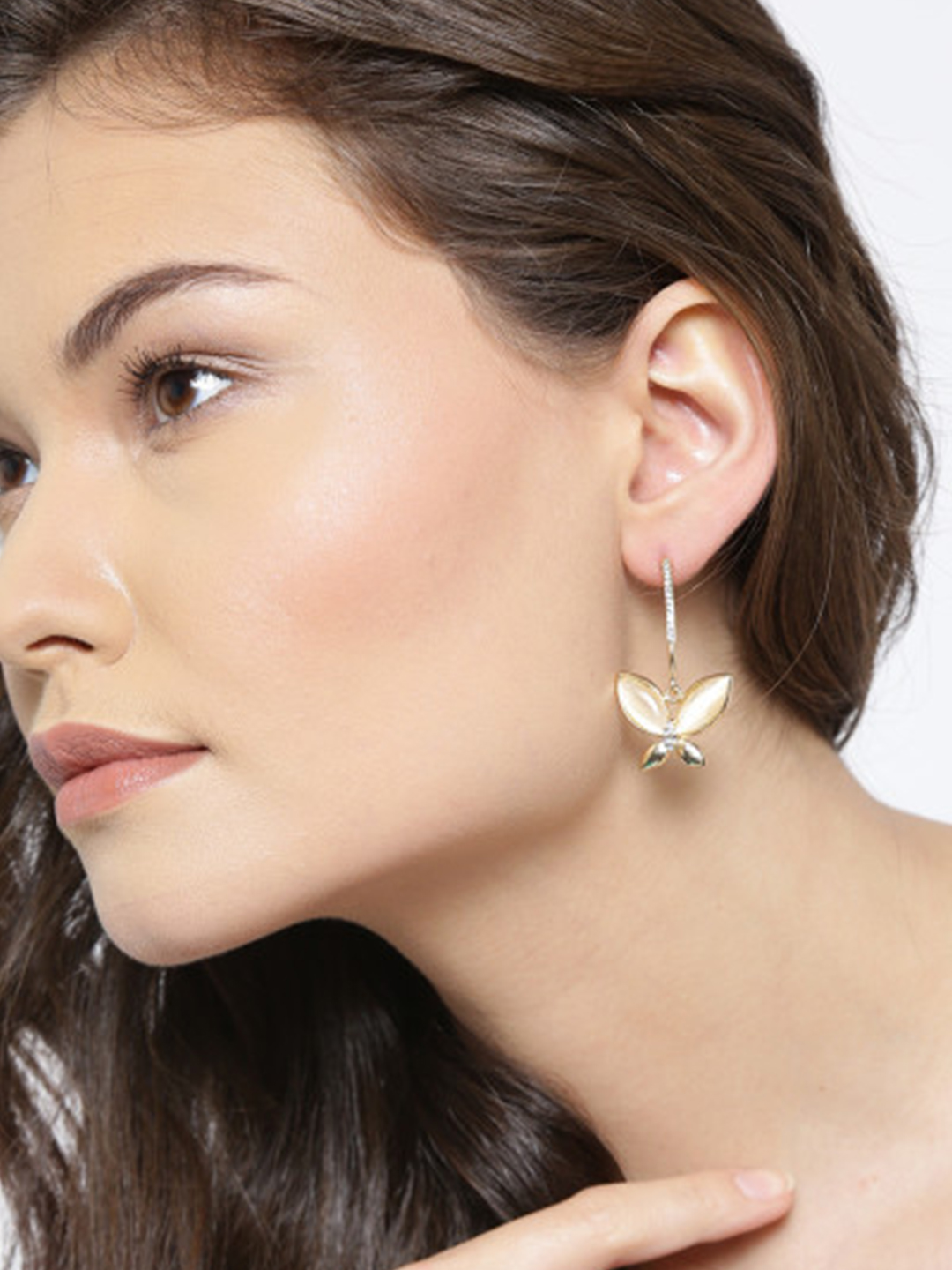 YouBella Off-White Gold-Plated Butterfly-Shaped Drop Earrings