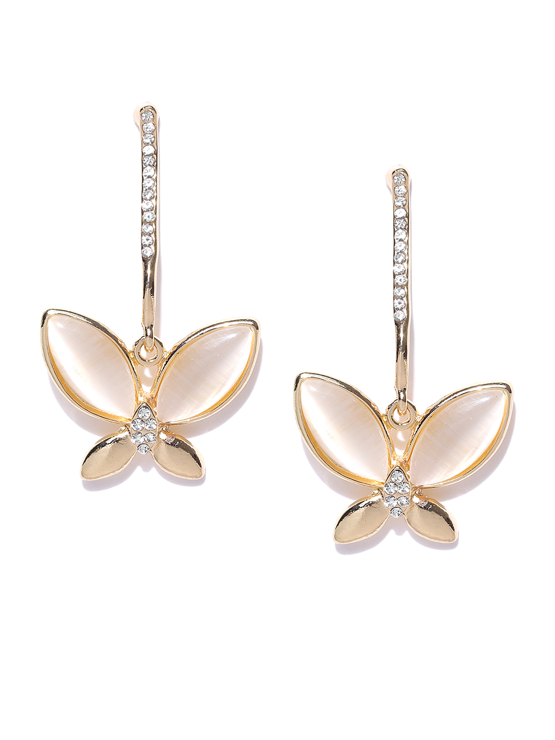YouBella Off-White Gold-Plated Butterfly-Shaped Drop Earrings
