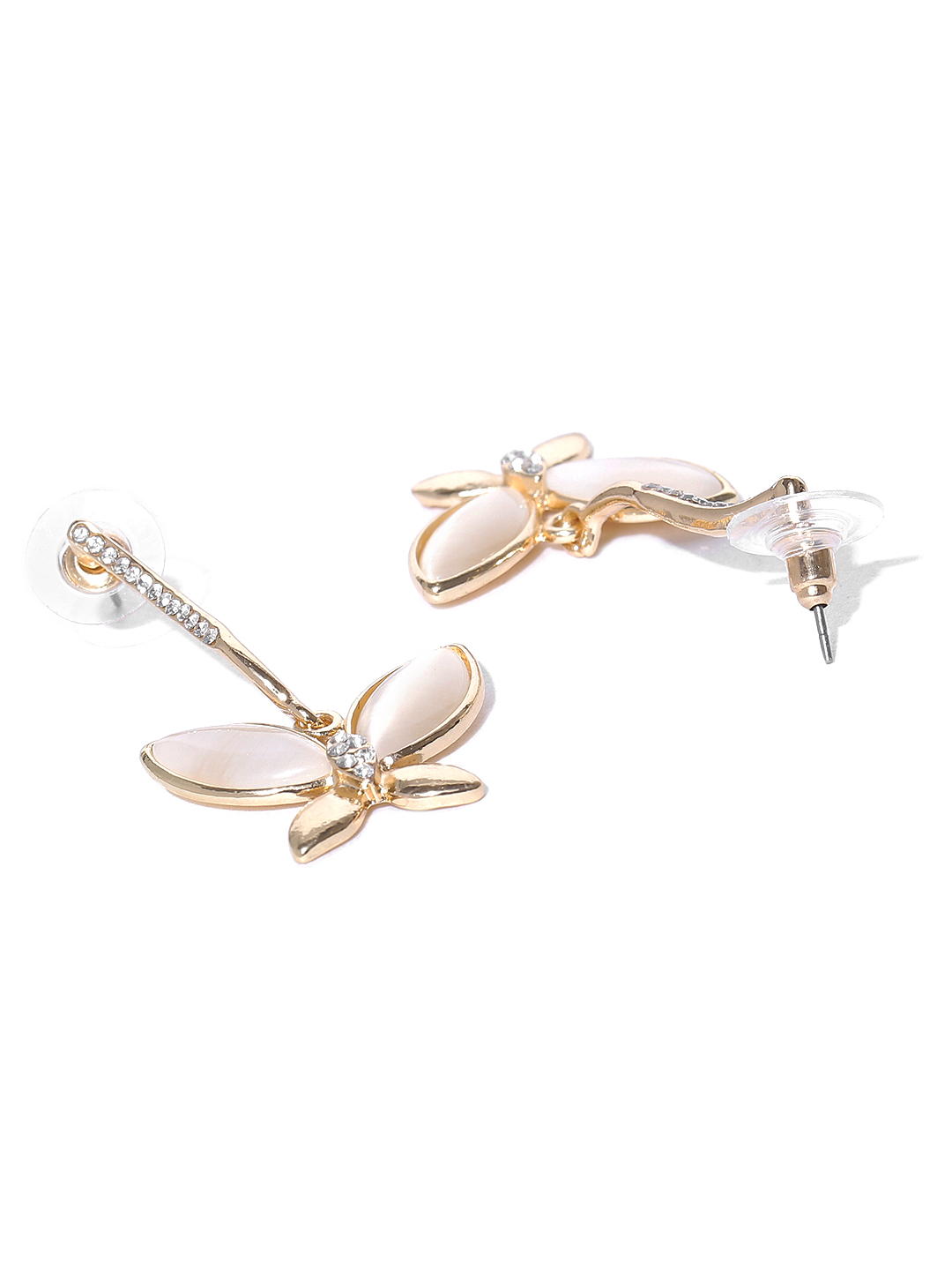 YouBella Off-White Gold-Plated Butterfly-Shaped Drop Earrings