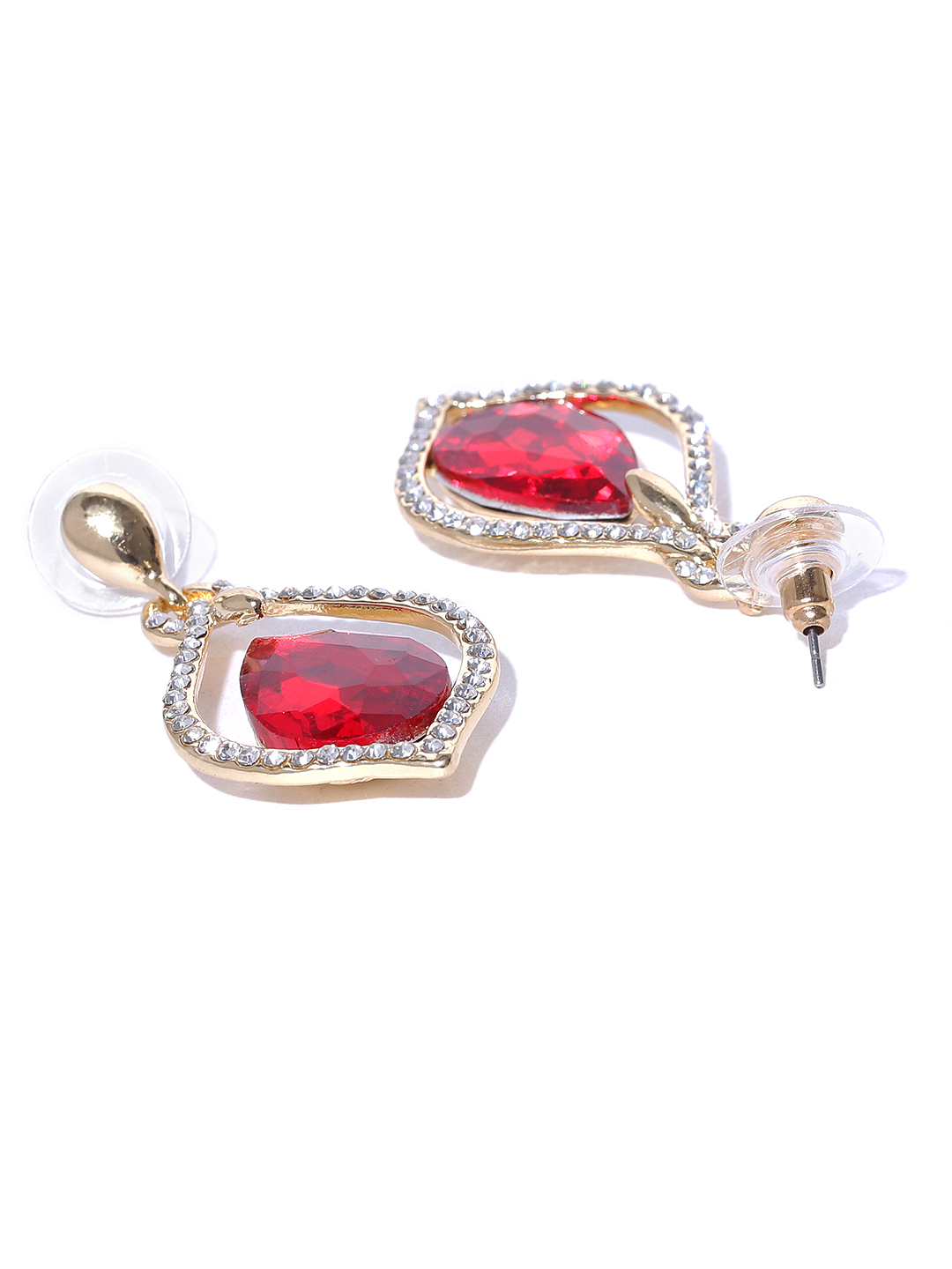 YouBella Off-White  Red Gold-Plated Teardrop Shaped Drop Earrings