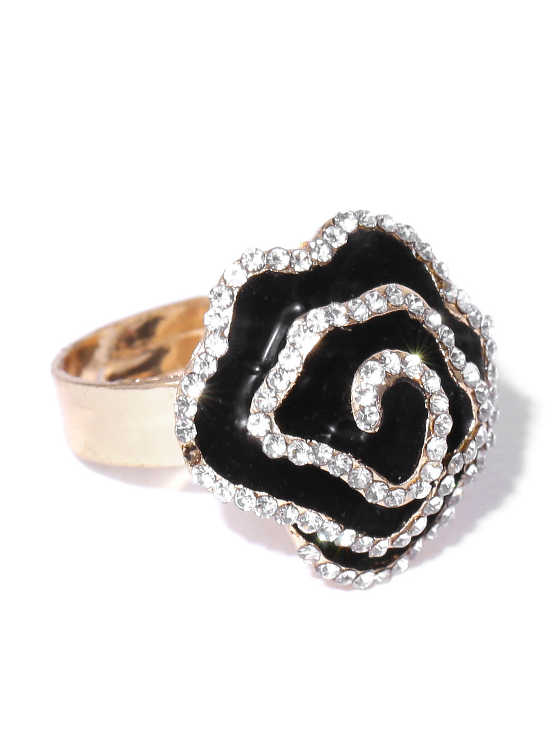 YouBella Black  Gold-Toned Stone-Studded Adjustable Ring