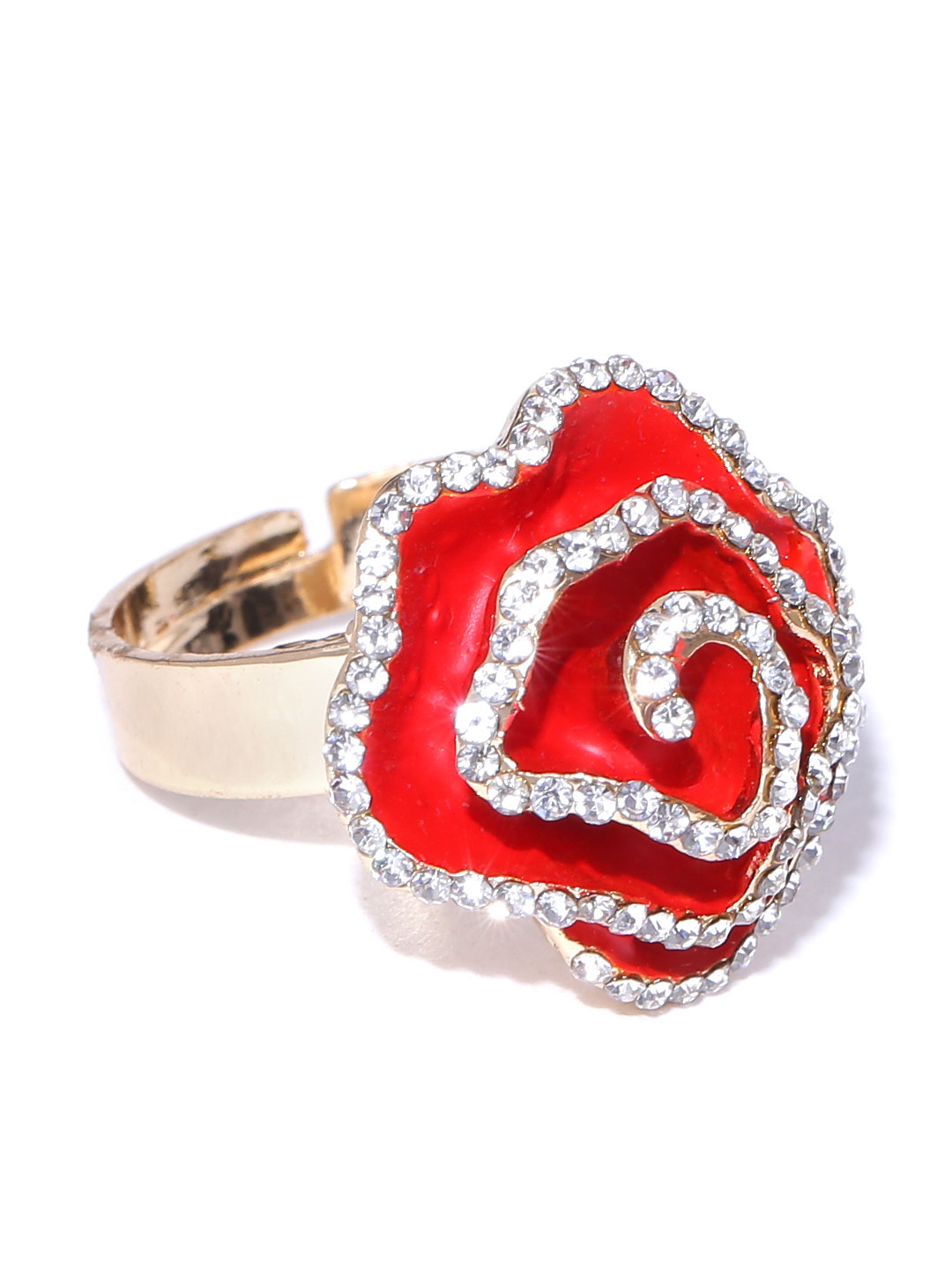 YouBella Red  Gold-Toned Stone-Studded Adjustable Ring