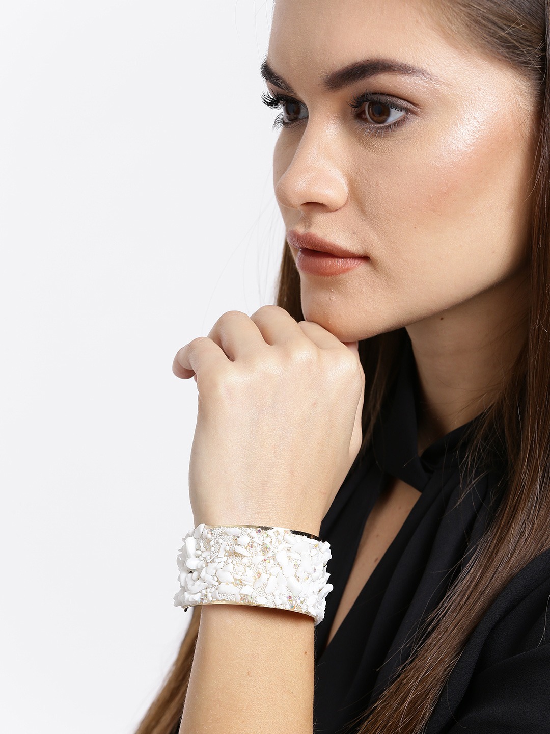 YouBella Women Fashion Jewellery White Stones Studded Gold Plated Cuff Bracelet for Women and Girls