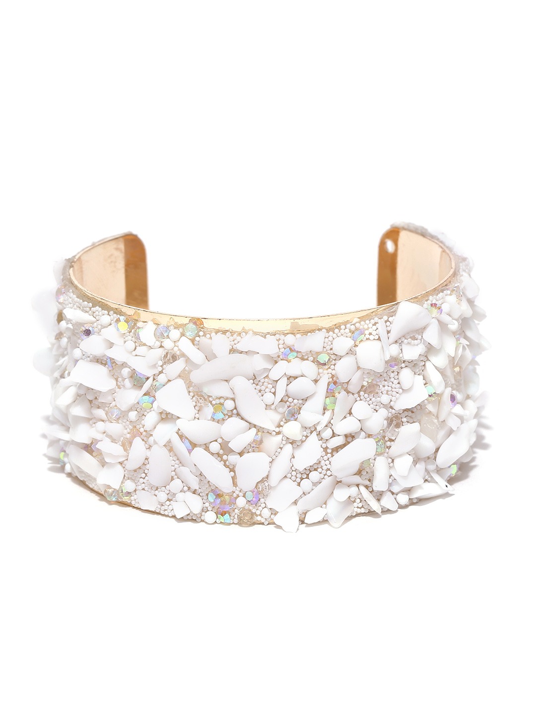 YouBella Women Fashion Jewellery White Stones Studded Gold Plated Cuff Bracelet for Women and Girls