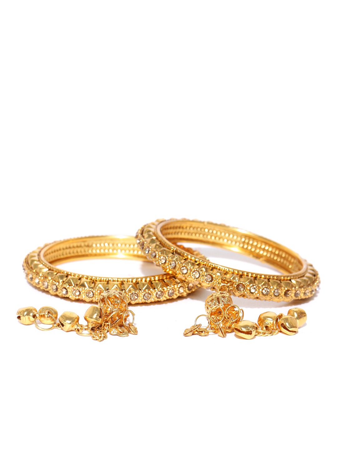 YouBella Set of 2 Gold-Toned Textured Stone-Studded Bangles