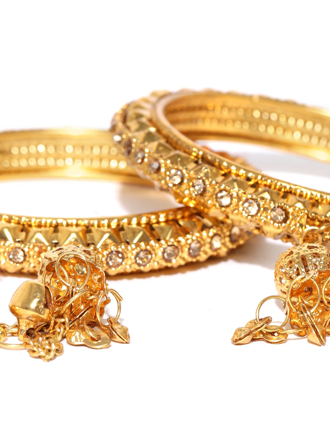 YouBella Set of 2 Gold-Toned Textured Stone-Studded Bangles