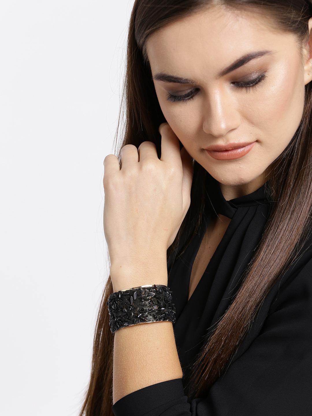 YouBella Black Gold-Plated Cuff Bracelet
