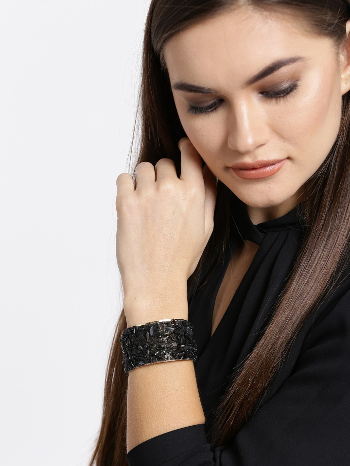 YouBella Black Gold-Plated Cuff Bracelet