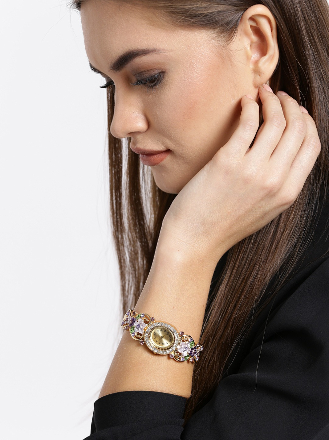 YouBella Gold-Plated Contemporary Bracelet cum Watch