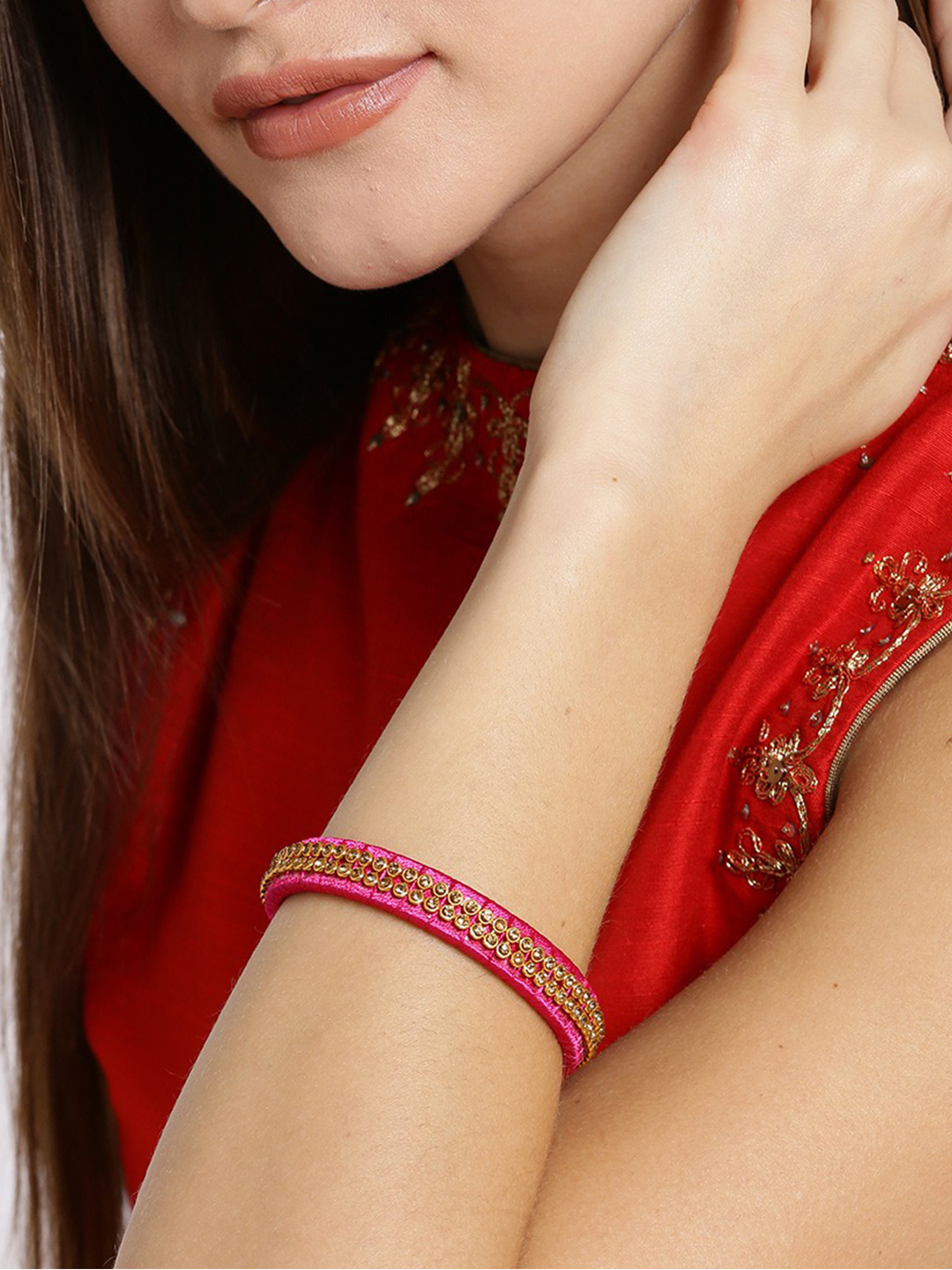 YouBella Set of 2 Pink  Gold-Toned Stone-Studded Bangles