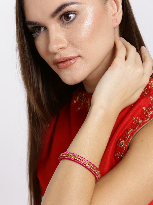 YouBella Set of 2 Pink  Gold-Toned Stone-Studded Bangles