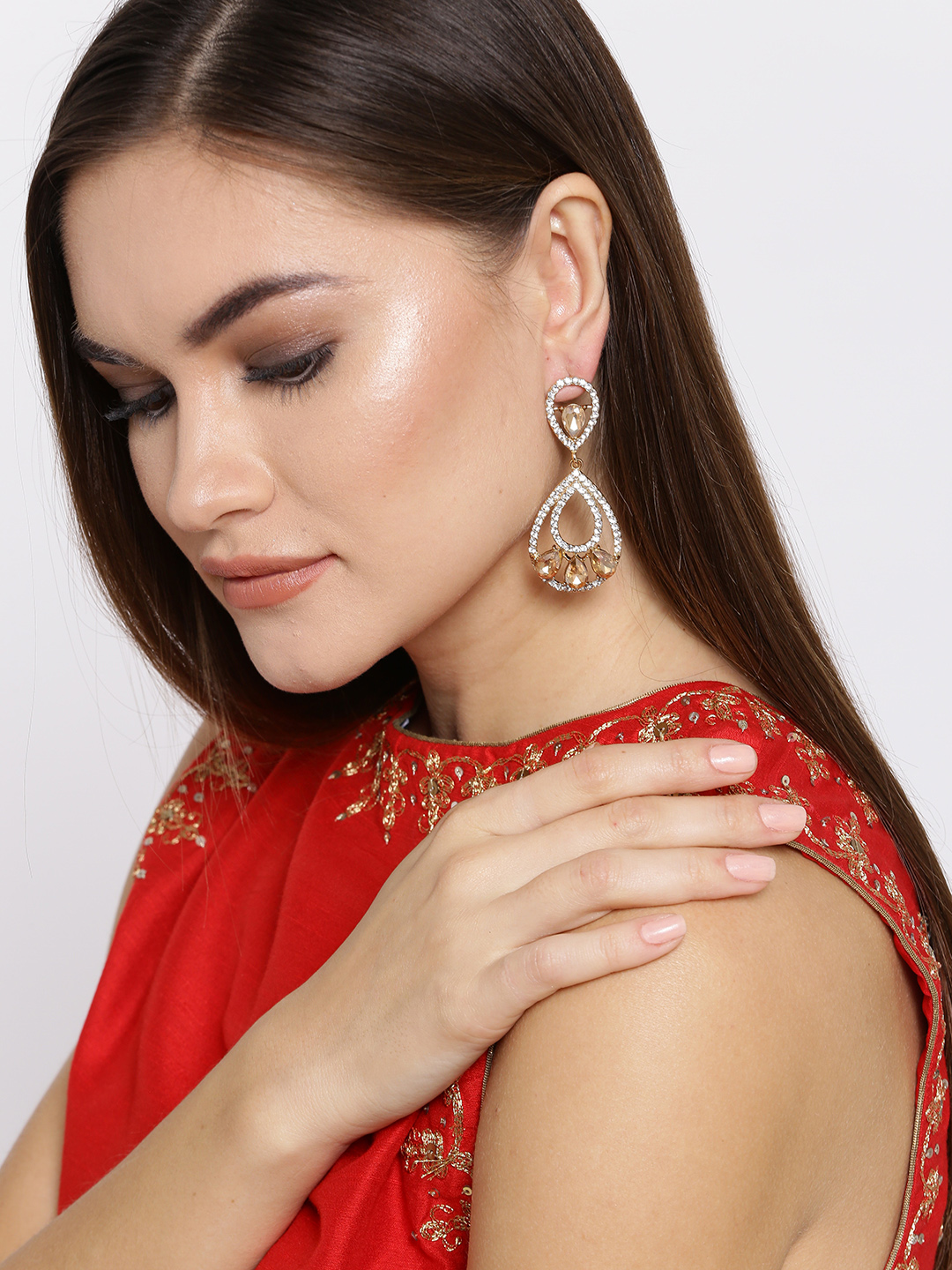 YouBella Gold-Plated Teardrop Shaped Drop Earrings