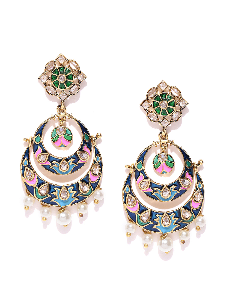 YouBella Blue  Gold-Toned Crescent Shaped Chandbalis