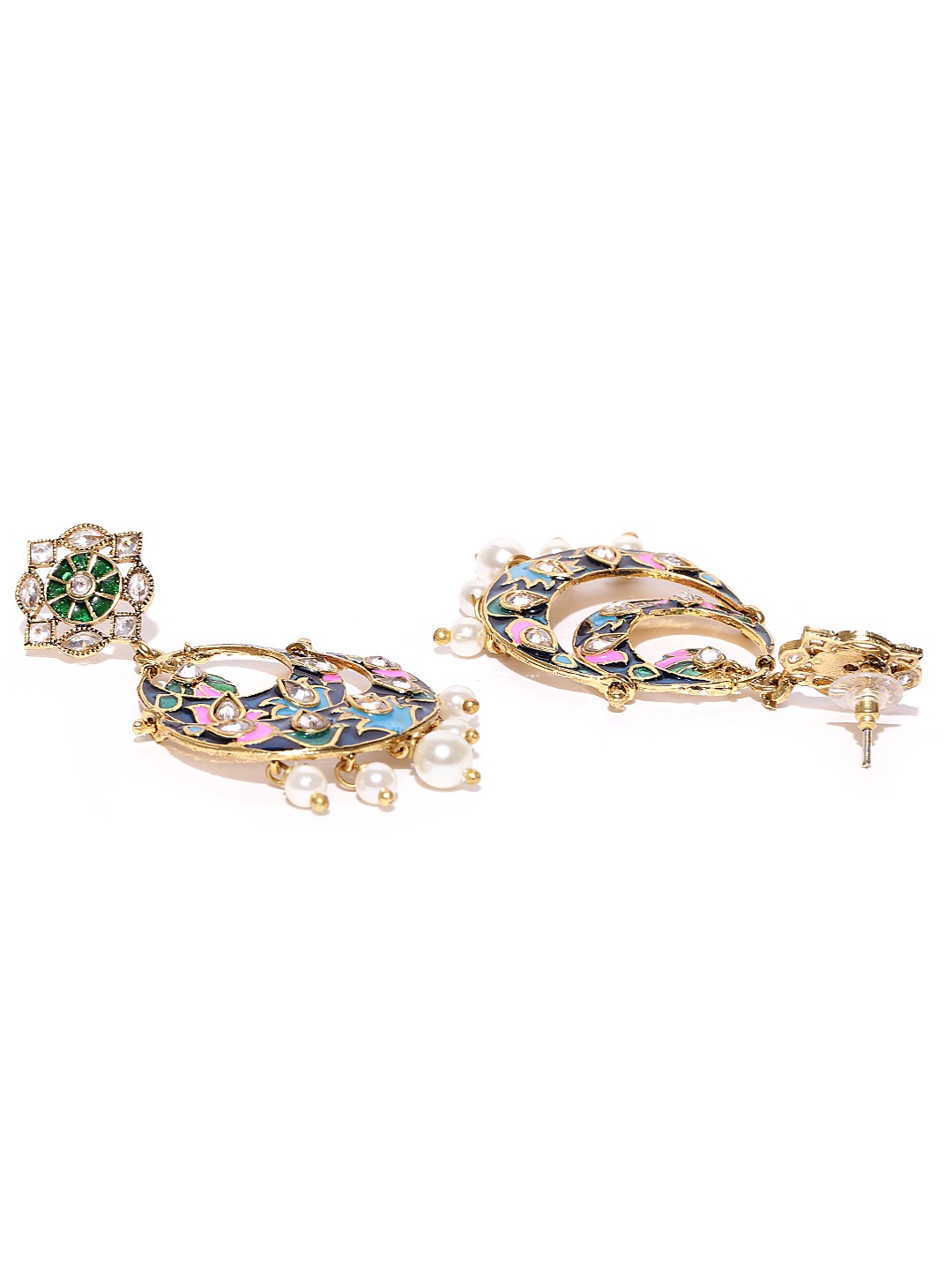 YouBella Blue  Gold-Toned Crescent Shaped Chandbalis