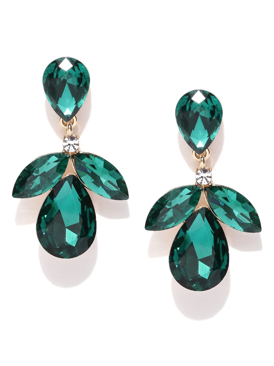 YouBella Green Gold-Plated Teardrop Shaped Drop Earrings