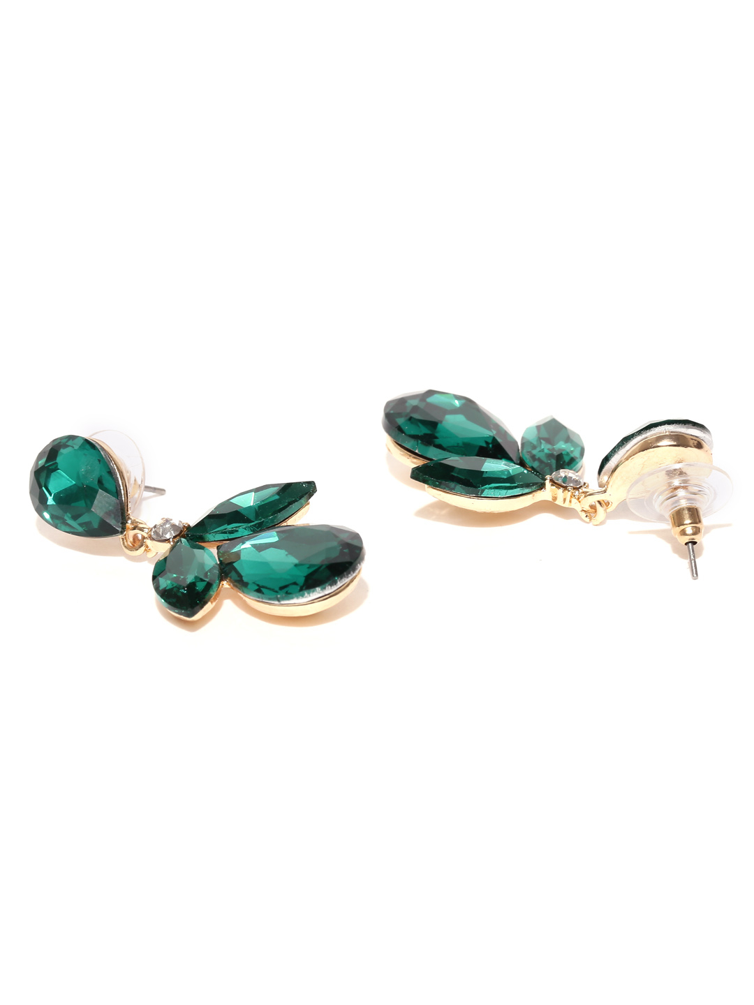 YouBella Green Gold-Plated Teardrop Shaped Drop Earrings