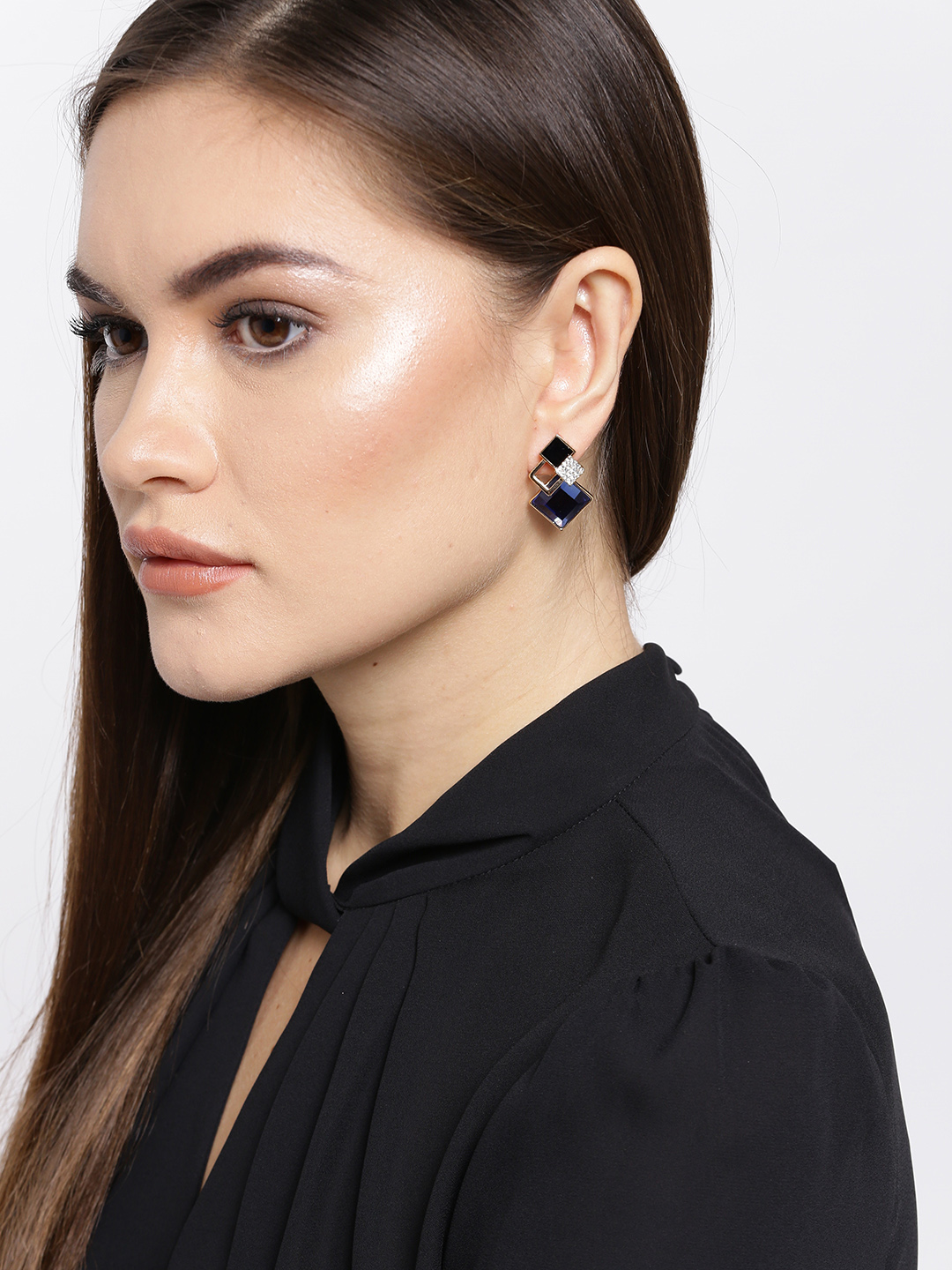 YouBella Blue  Black Gold-Plated Geometric Studs