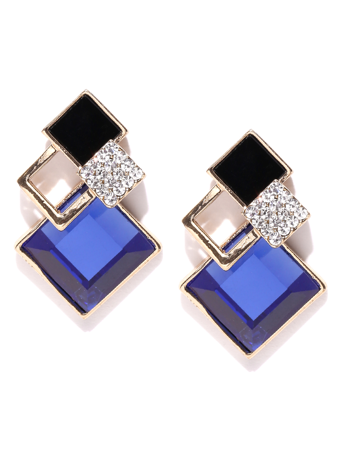 YouBella Blue  Black Gold-Plated Geometric Studs