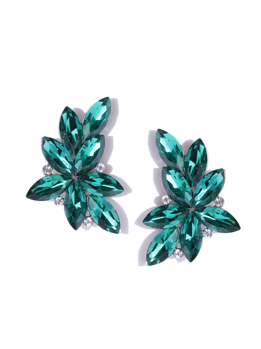 YouBella Green Silver-Plated Stone-Studded Contemporary Studs