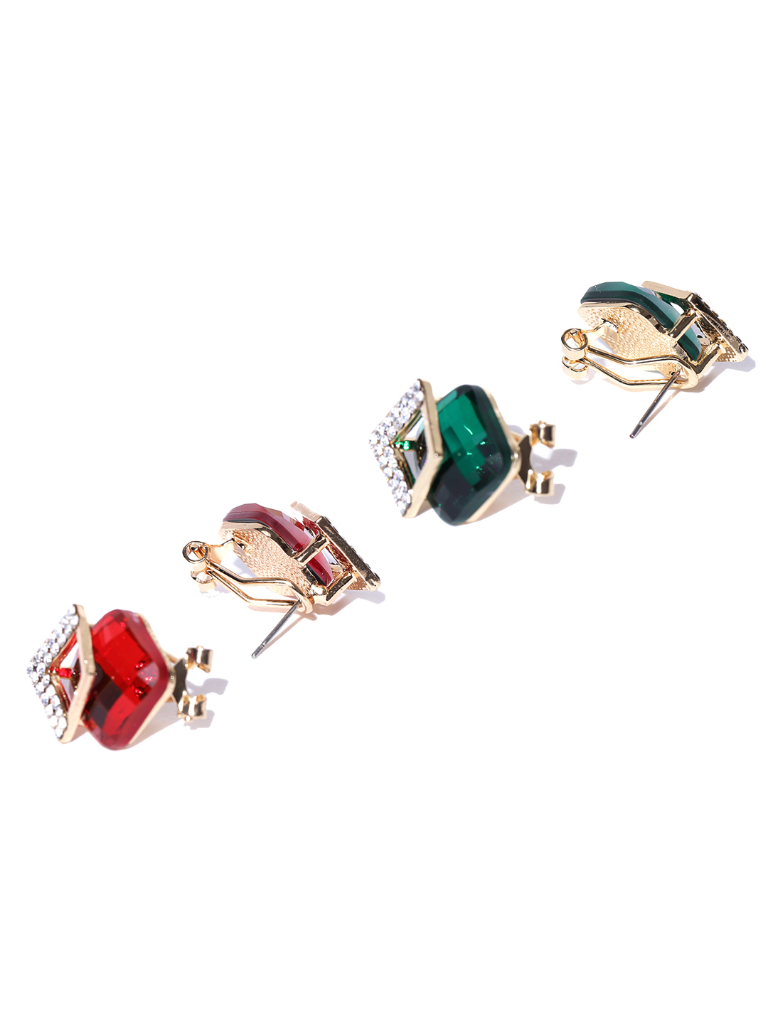 YouBella Set of 2 Gold-Plated Stone-Studded Diamond-Shaped Studs