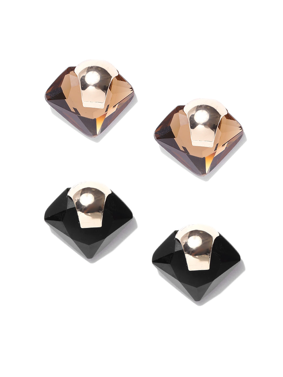 YouBella Set of 2 Gold-Plated Stone-Studded Contemporary Studs