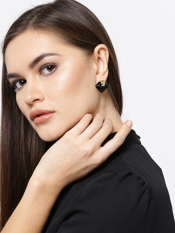 YouBella Set of 2 Gold-Plated Stone-Studded Contemporary Studs