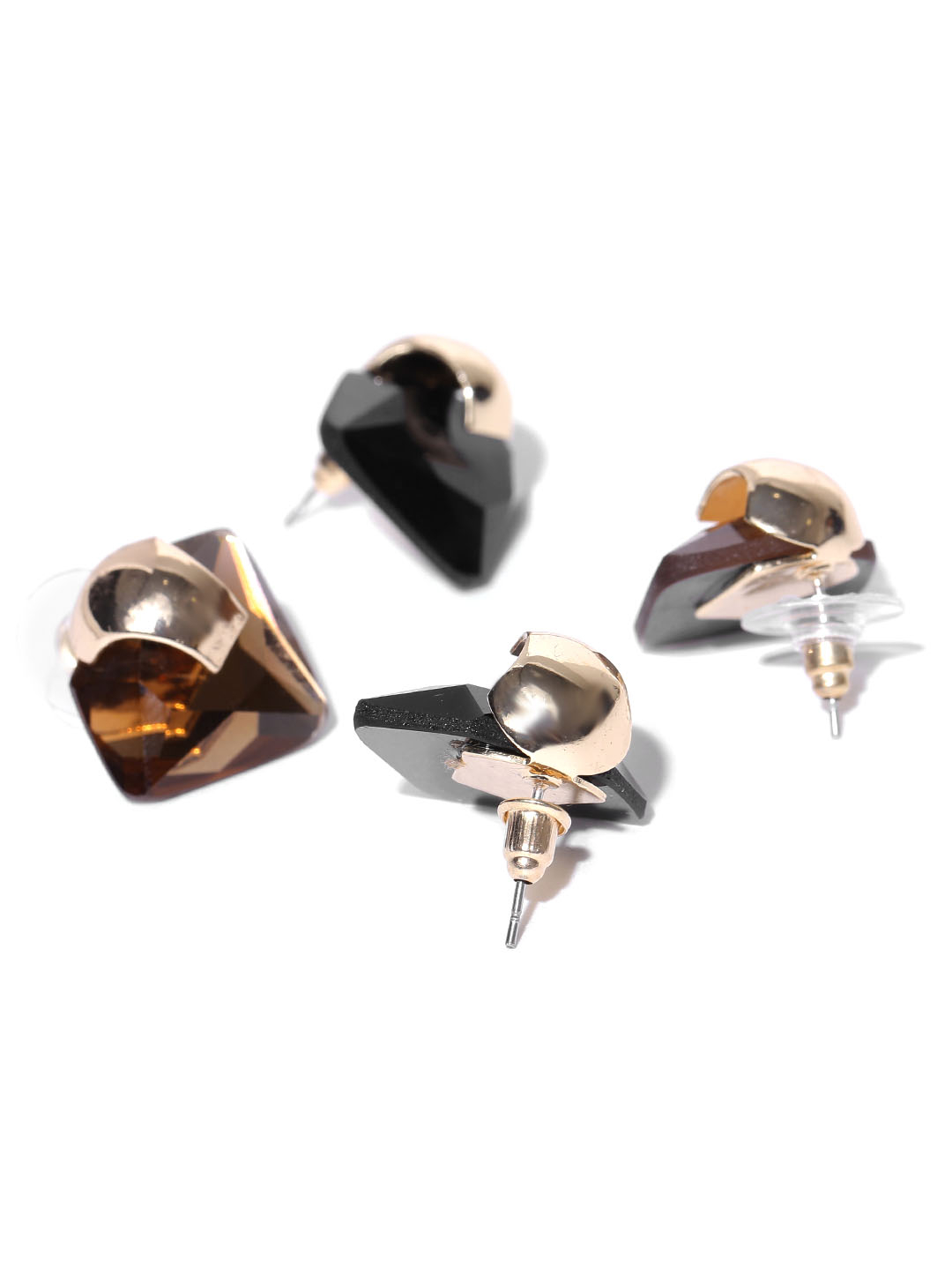 YouBella Set of 2 Gold-Plated Stone-Studded Contemporary Studs