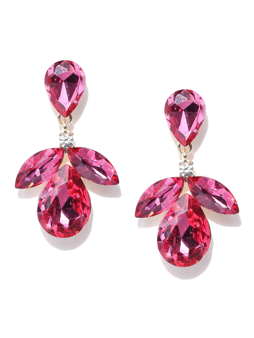YouBella Pink Gold-Plated Teardrop-Shaped Stone-Studded Drop Earrings