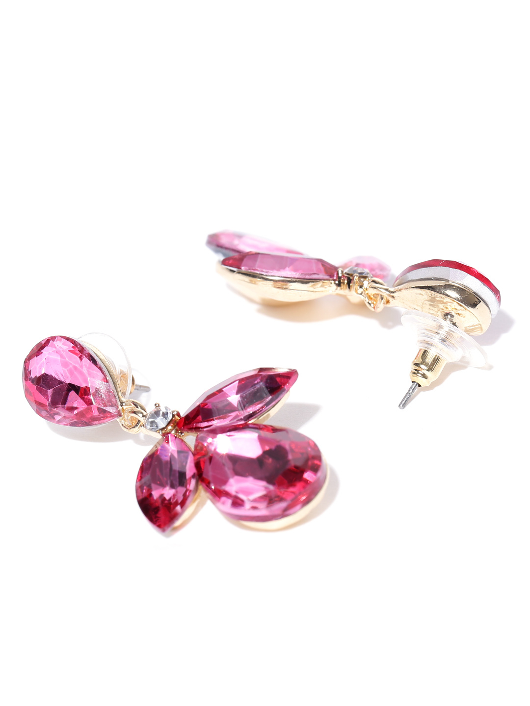 YouBella Pink Gold-Plated Teardrop-Shaped Stone-Studded Drop Earrings