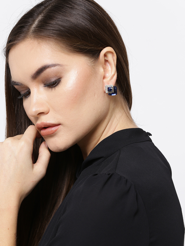 YouBella Set of 2 Gold-Plated Stone-Studded Diamond-Shaped Studs