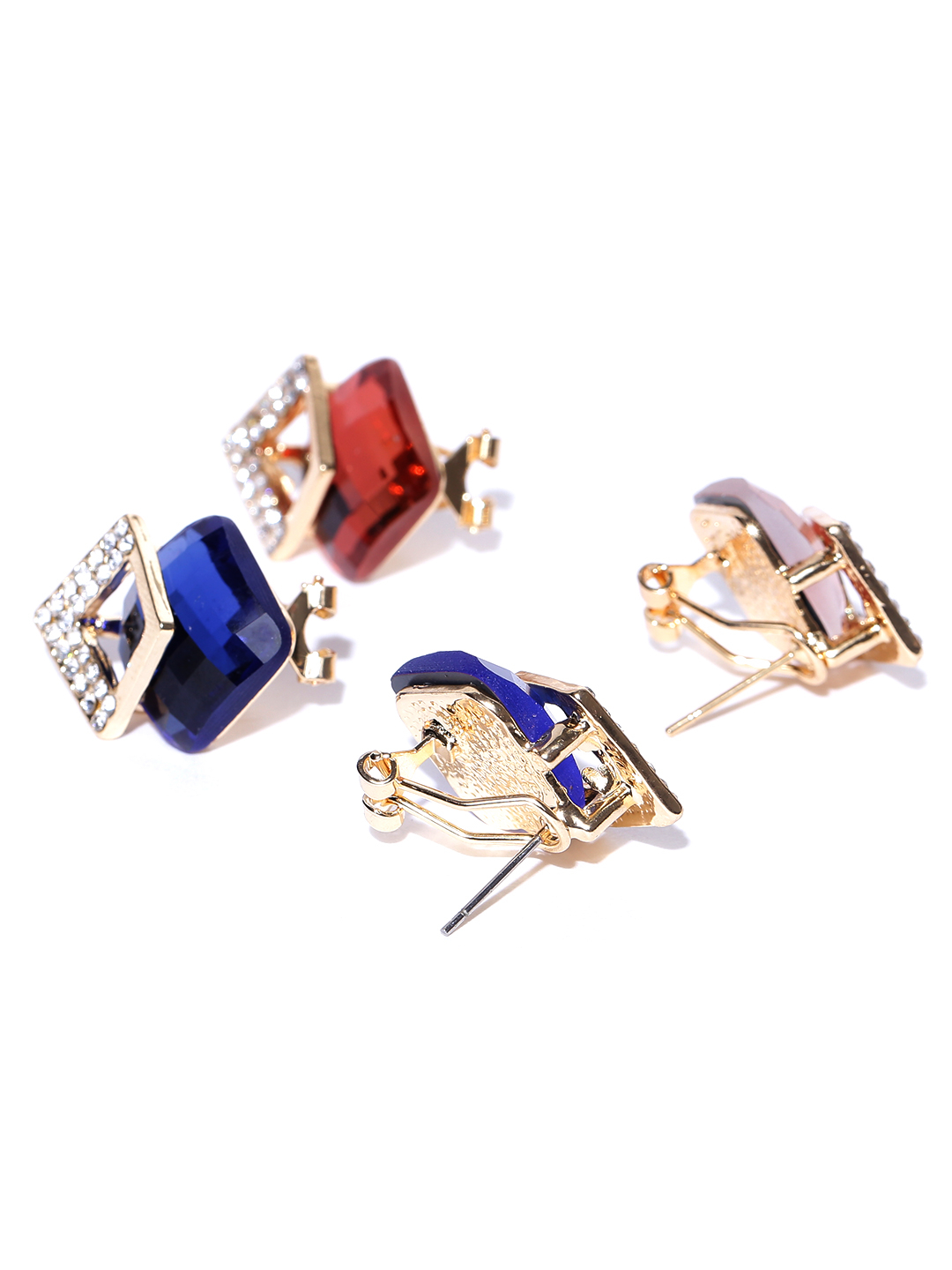 YouBella Set of 2 Gold-Plated Stone-Studded Diamond-Shaped Studs