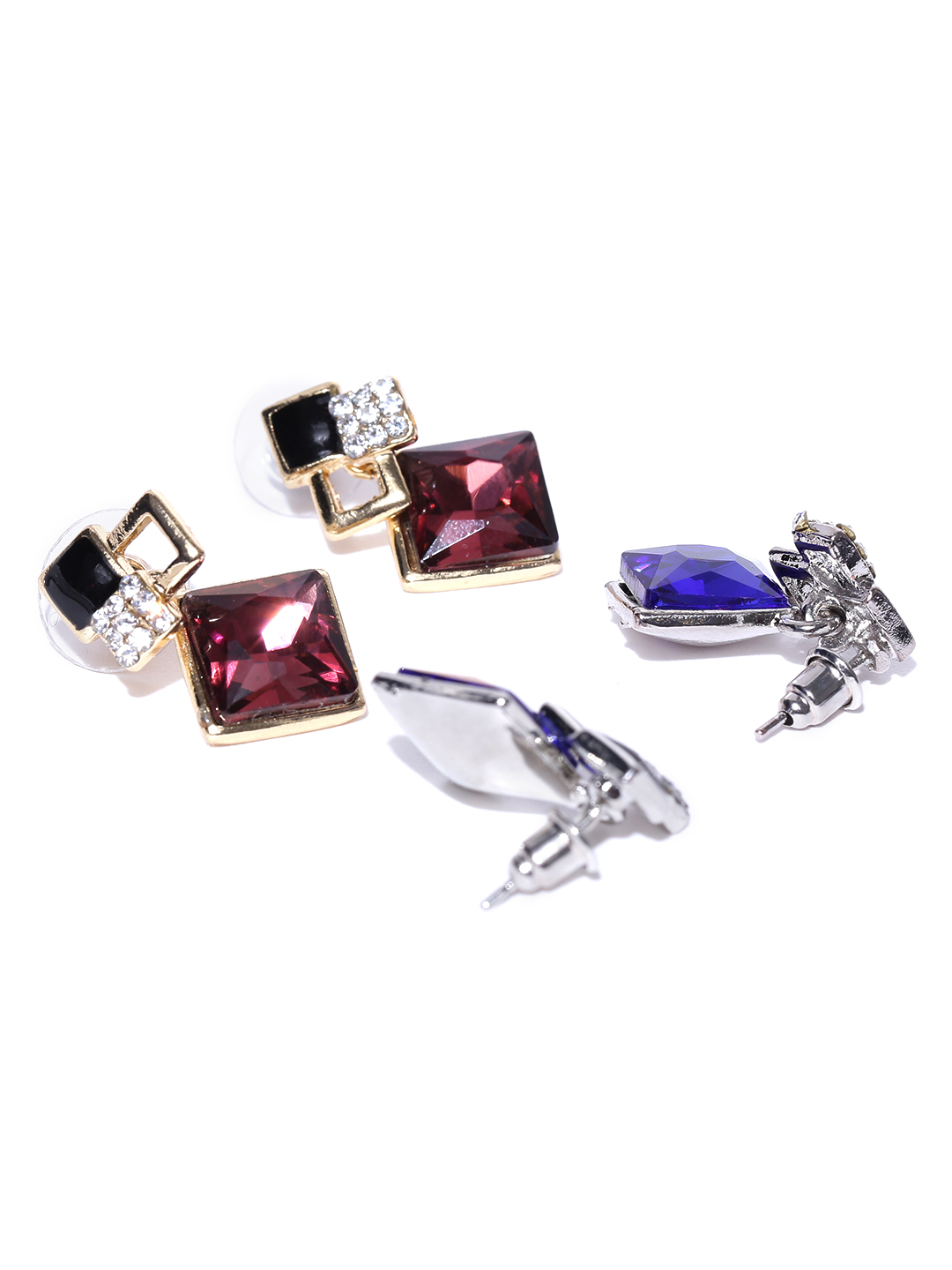 YouBella Set of 2 Gold-Plated Stone-Studded Diamond-Shaped Drop Earrings