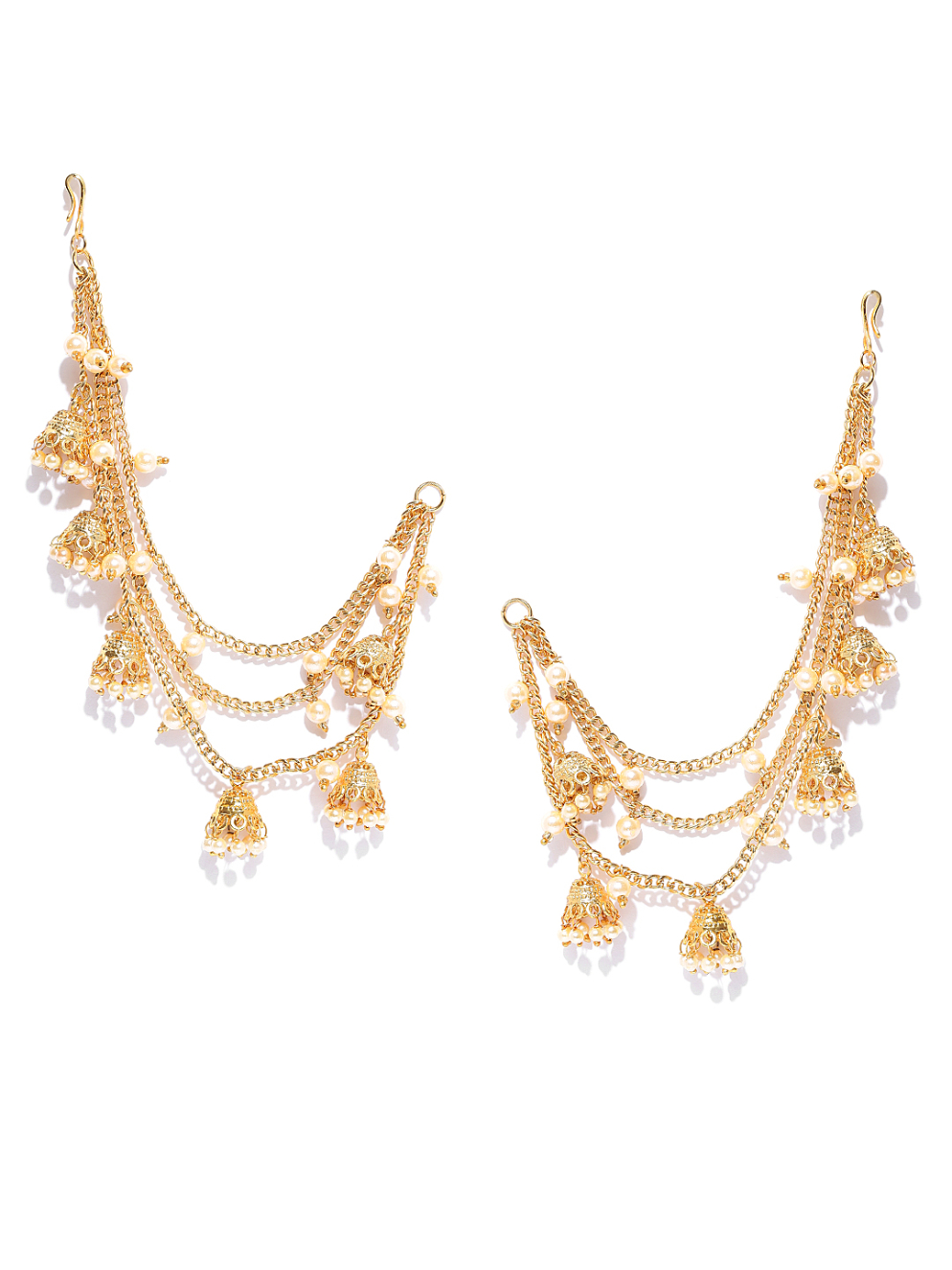 YouBella Cream-Coloured Gold-Plated Beaded Ear Chains