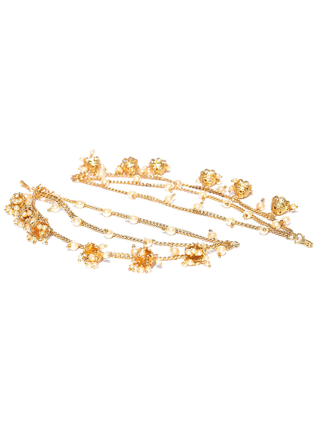 YouBella Cream-Coloured Gold-Plated Beaded Ear Chains