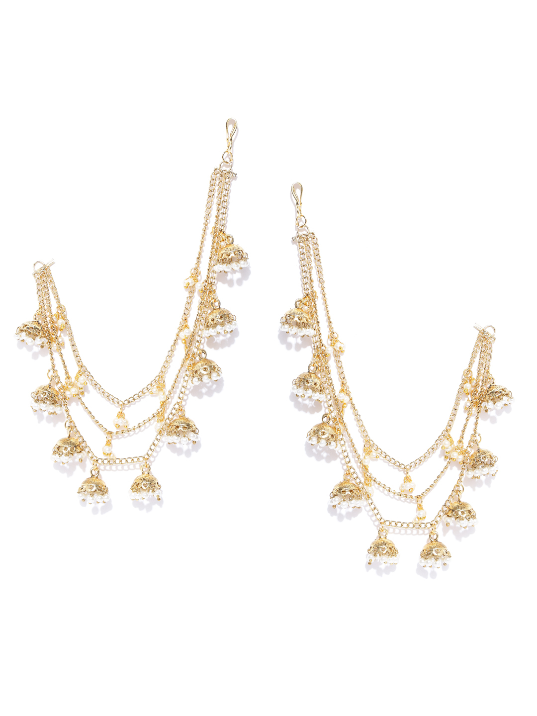 YouBella Off-White Gold-Plated Beaded Ear Chains