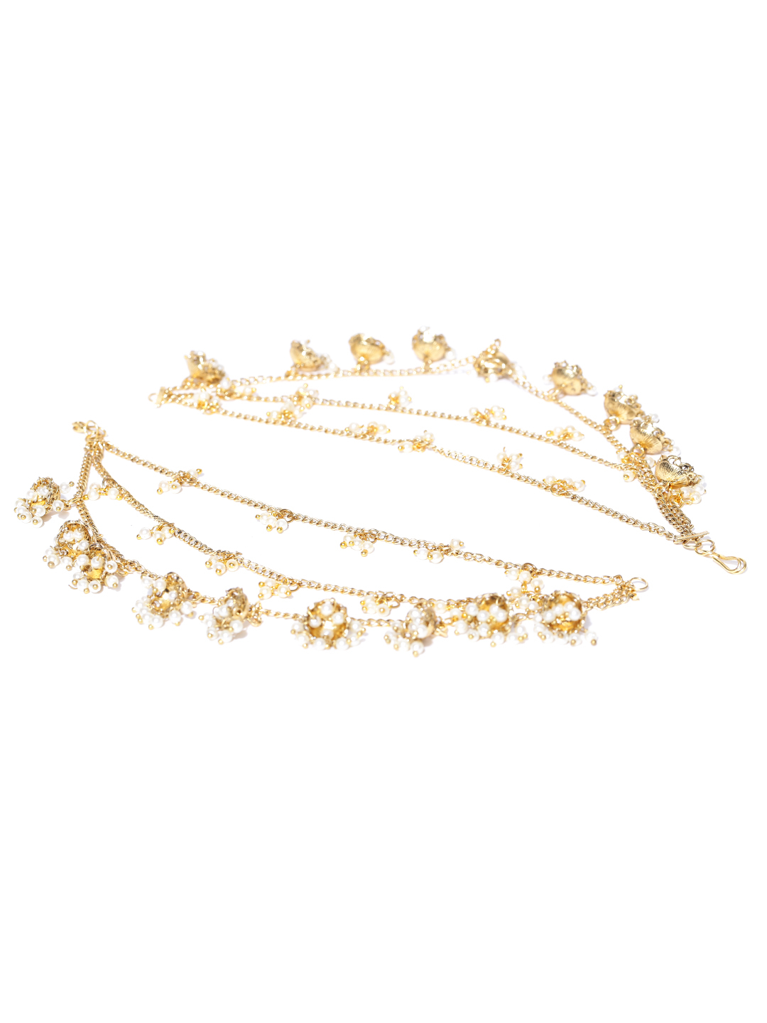 YouBella Off-White Gold-Plated Beaded Ear Chains