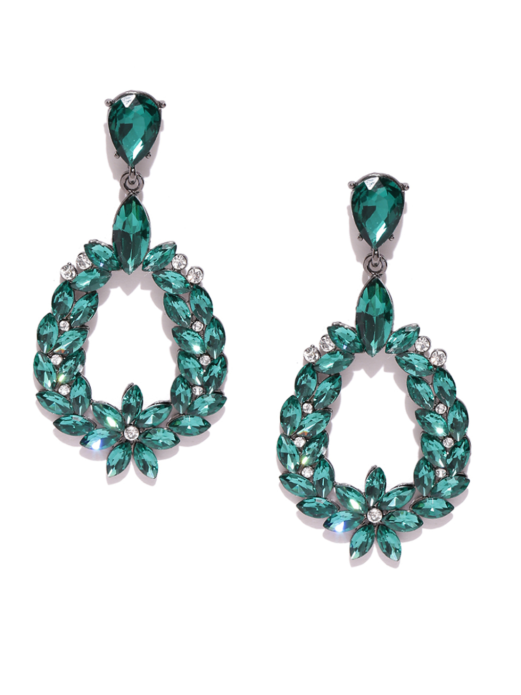 YouBella Green Stone-Studded Drop Earrings