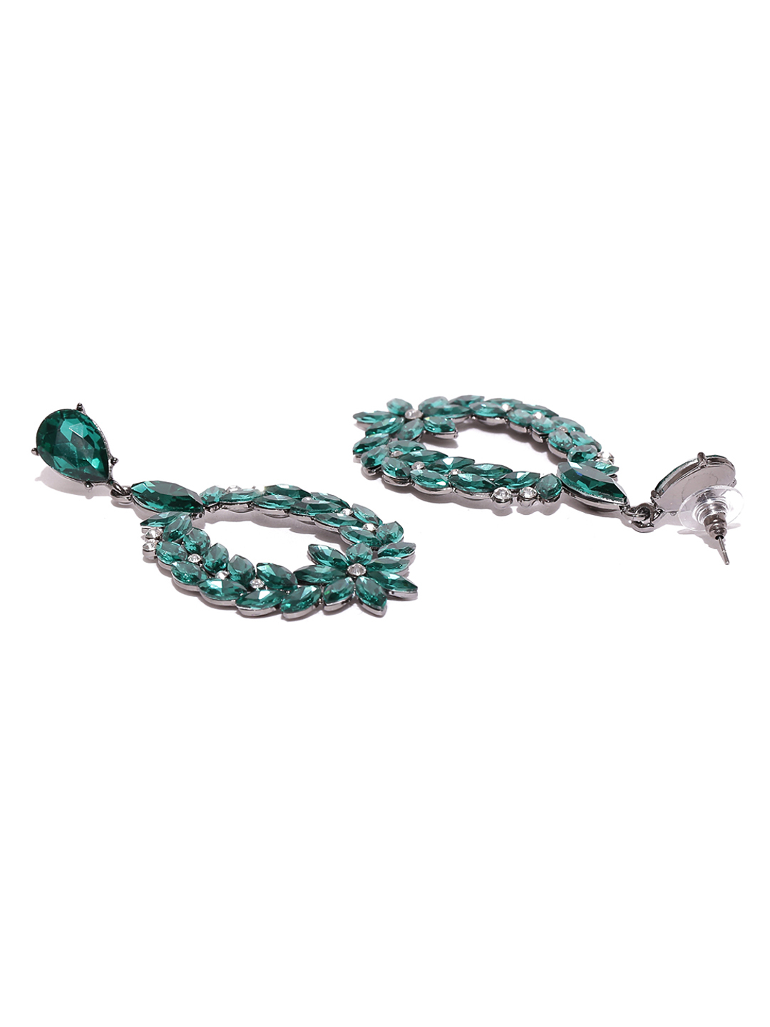 YouBella Green Stone-Studded Drop Earrings