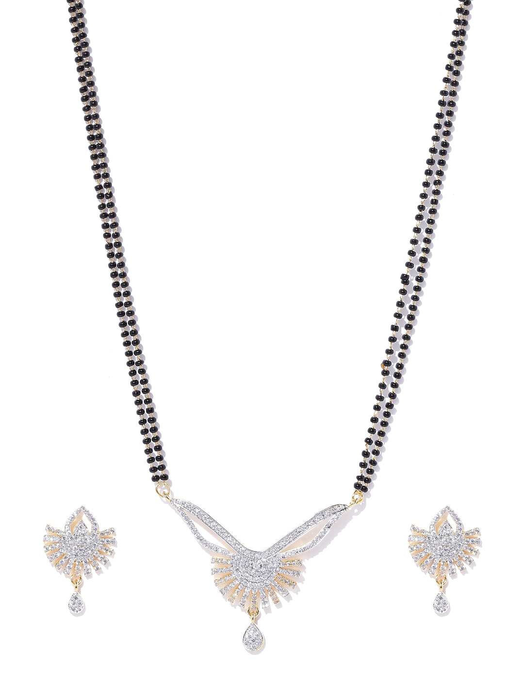 YouBella Black  Gold-Toned Beaded Mangalsutra Set