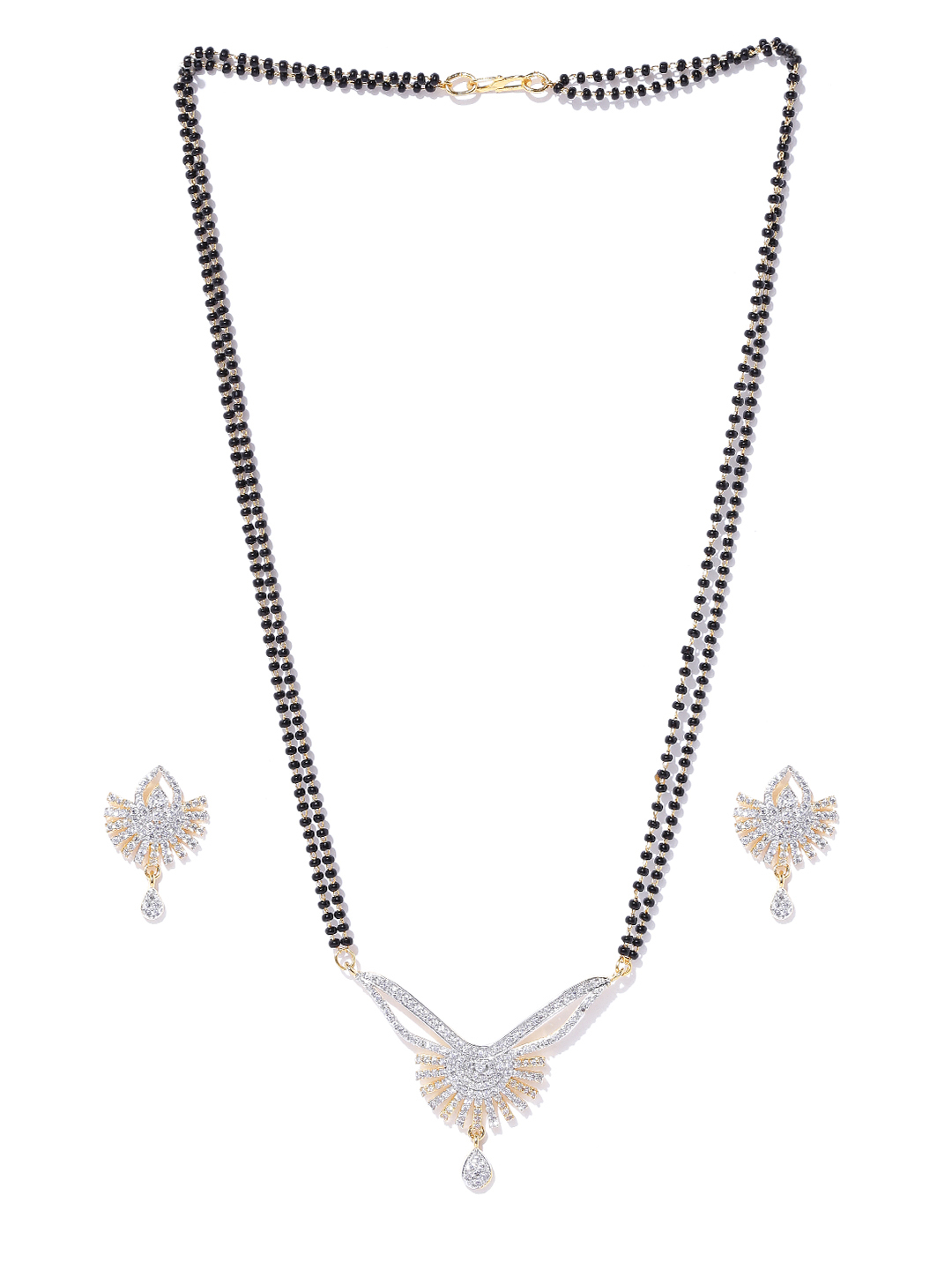 YouBella Black  Gold-Toned Beaded Mangalsutra Set
