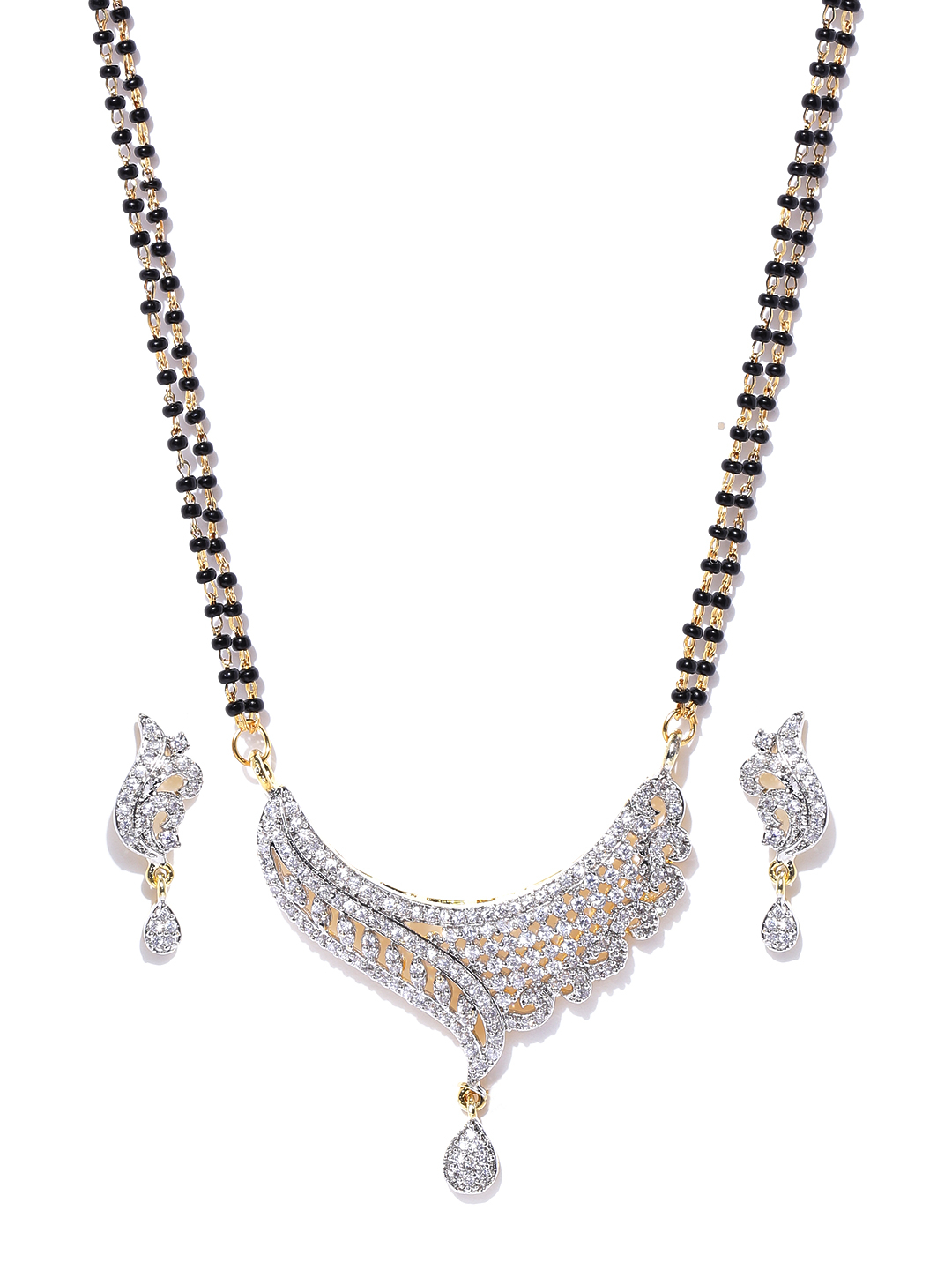 YouBella Black  Gold-Toned Beaded Stone-Studded Mangalsutra Set