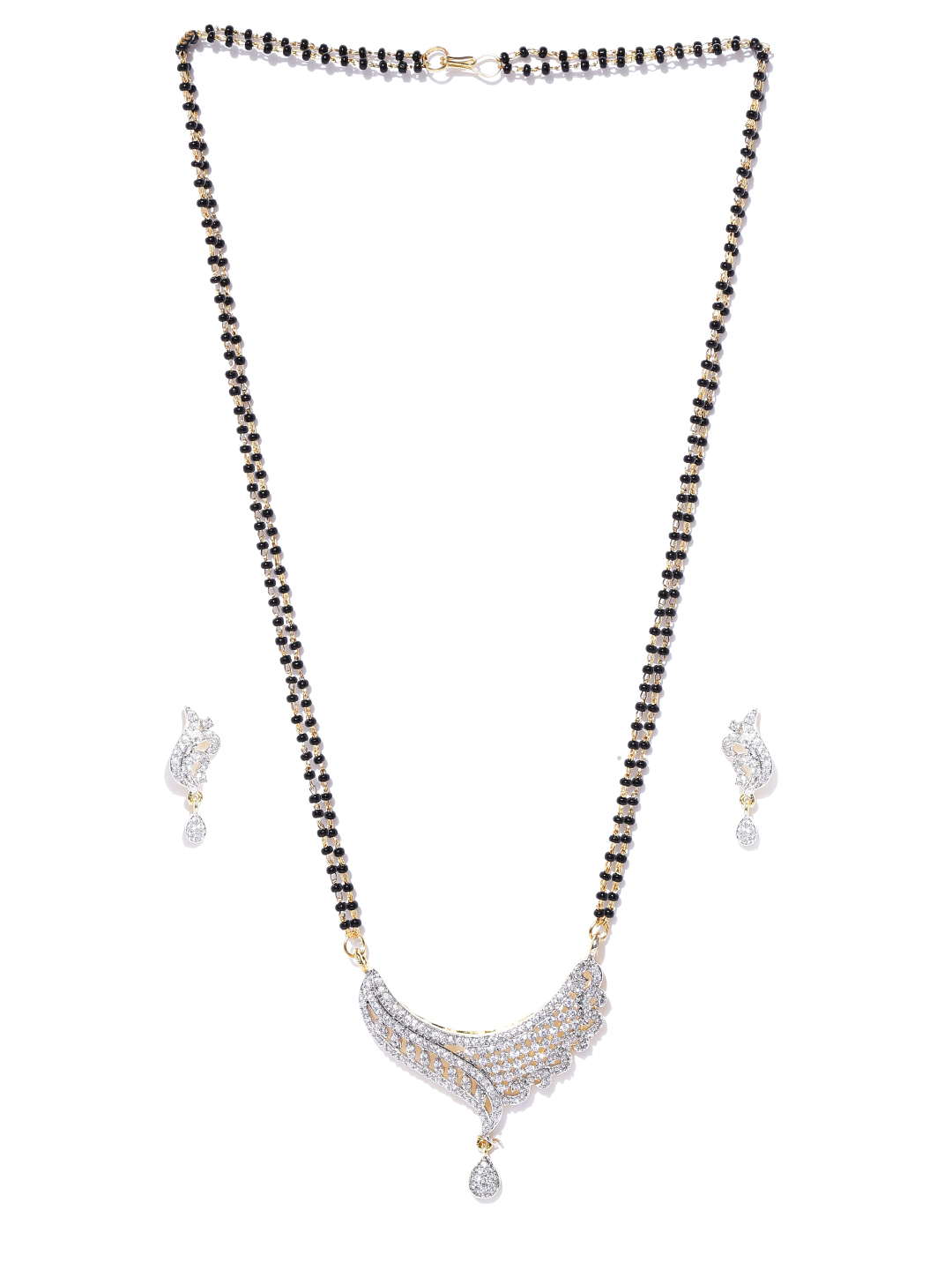 YouBella Black  Gold-Toned Beaded Stone-Studded Mangalsutra Set