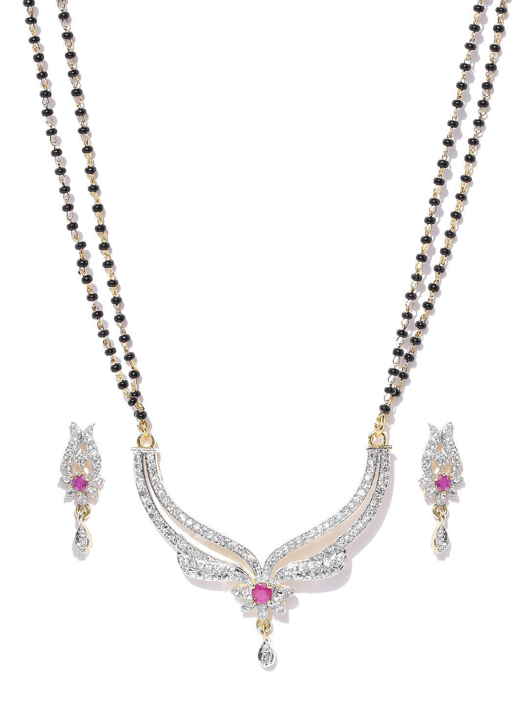 YouBella Black  Gold-Toned Beaded Stone-Studded Mangalsutra Set