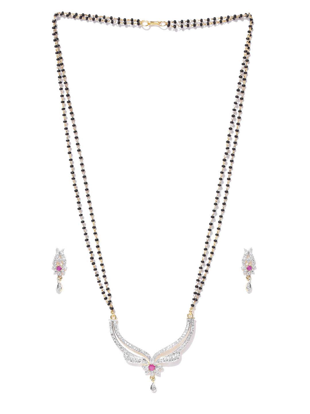 YouBella Black  Gold-Toned Beaded Stone-Studded Mangalsutra Set