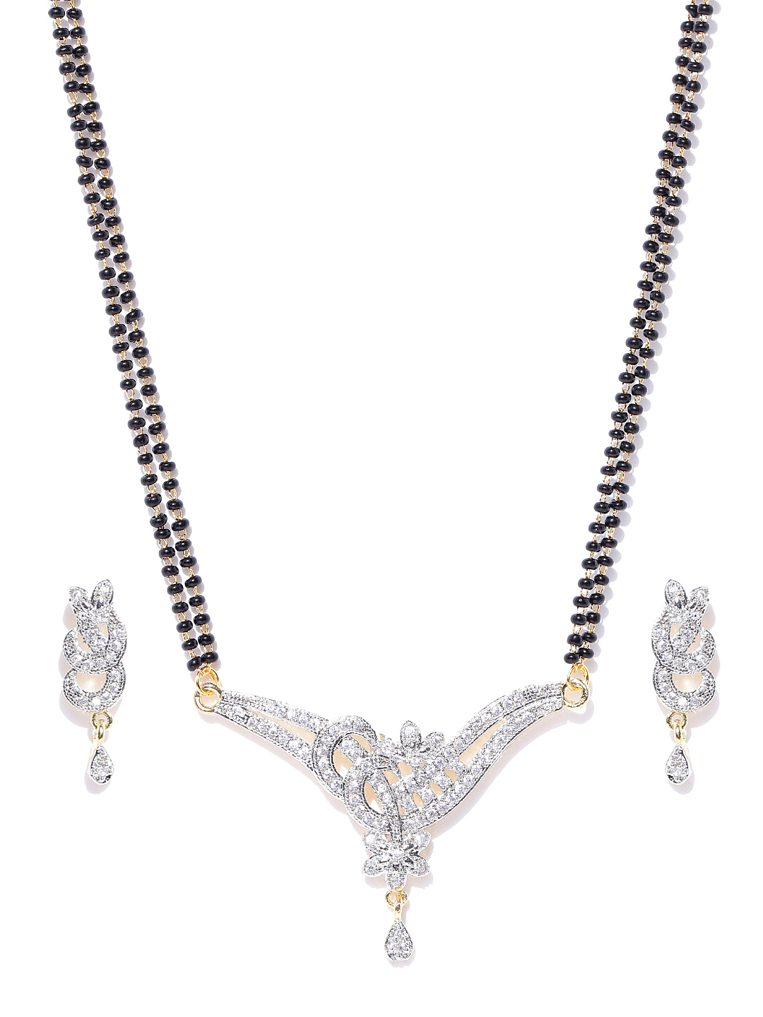YouBella Black  Gold-Toned Beaded Stone-Studded Mangalsutra Set