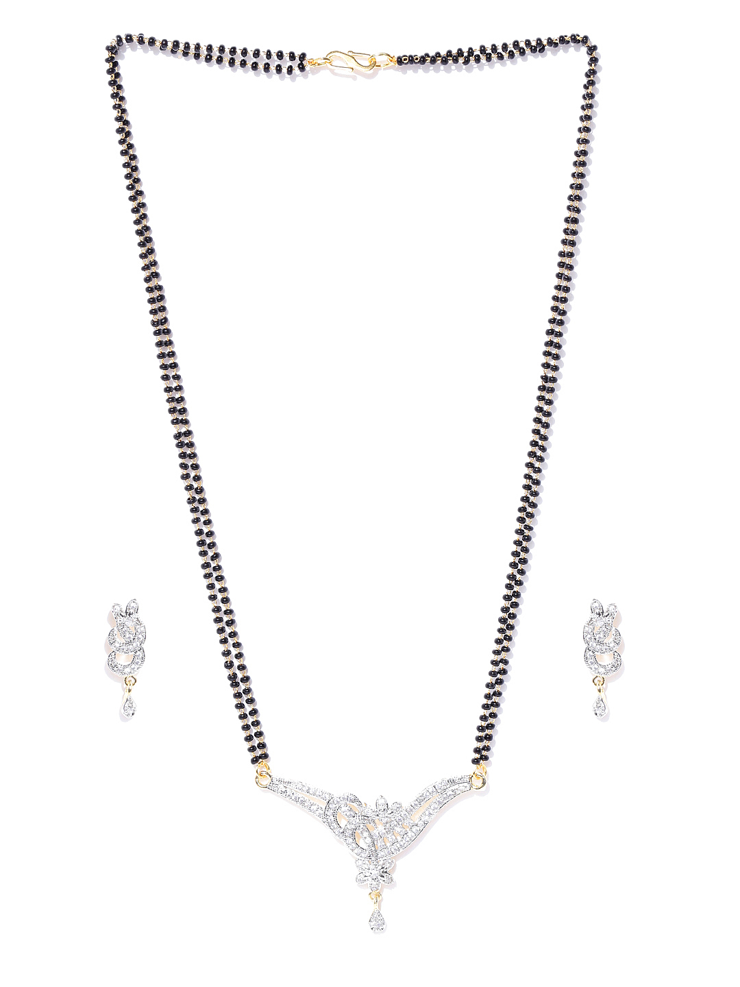 YouBella Black  Gold-Toned Beaded Stone-Studded Mangalsutra Set
